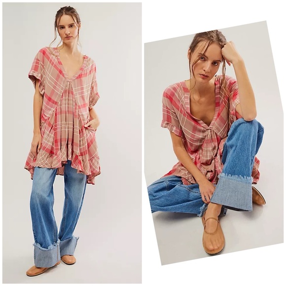 Free People Plaid Agnes MINI Dress with Pockets NWOT SZ S - Picture 2 of 6